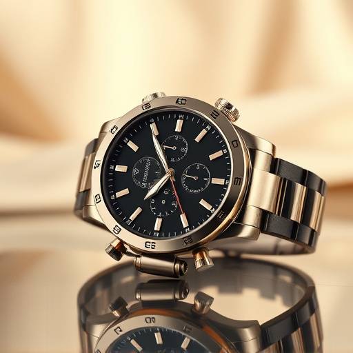 <BR>Fotografia de produto mostrando um relógio de luxo em um fundo elegante.<BR>
